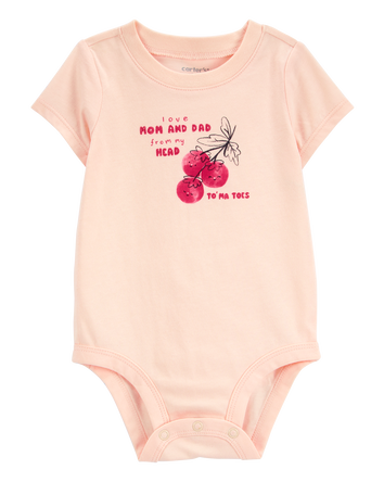 Baby Mom And Dad Tomatoes Short-Sleeve Bodysuit - Pink, 
