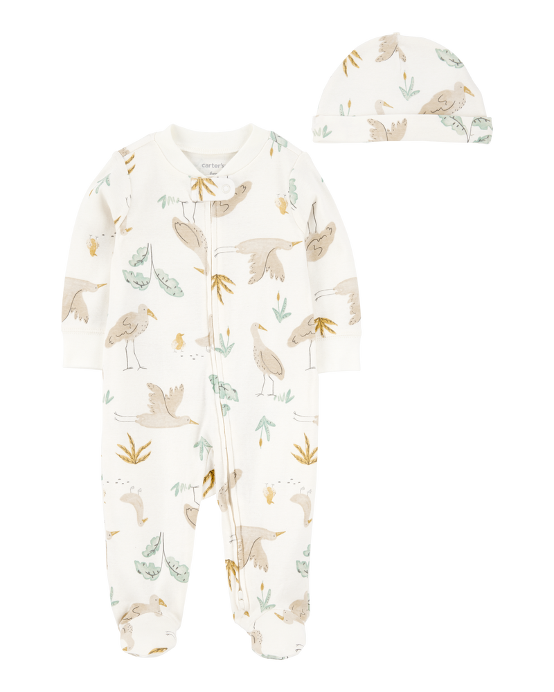 Baby 2-Piece 2-Way Zip Sleep & Play & Headwrap Set - Ivory, image 1 of 3 slides