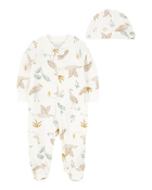 Baby 2-Piece 2-Way Zip Sleep & Play & Headwrap Set - Ivory, image 1 of 3 slides