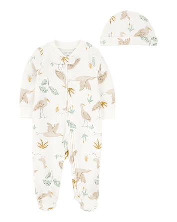 Baby 2-Piece 2-Way Zip Sleep & Play & Headwrap Set - Ivory, 