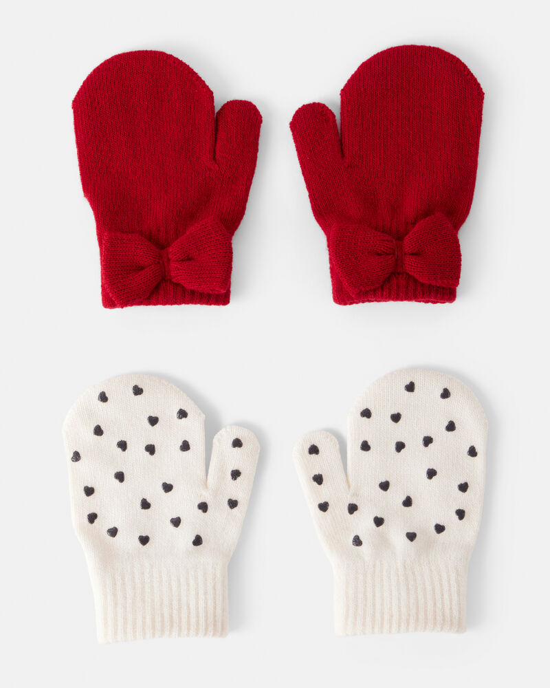 Toddler Girl 2-Pack Heart & Bow Winter Gloves - Red/Cream, image 1 of 2 slides
