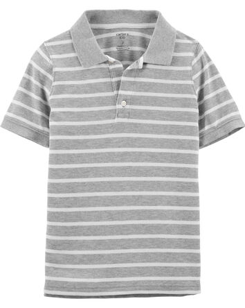 Gray Striped Piqué Polo Shirt, 