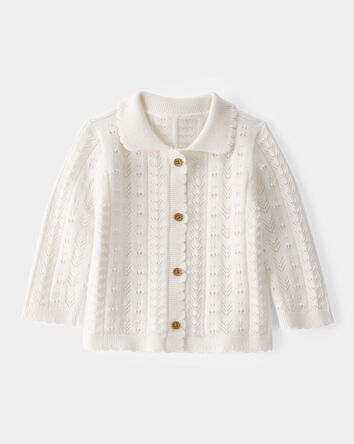 Baby Pointelle Button-Down Collared Cardigan - Ivory, 