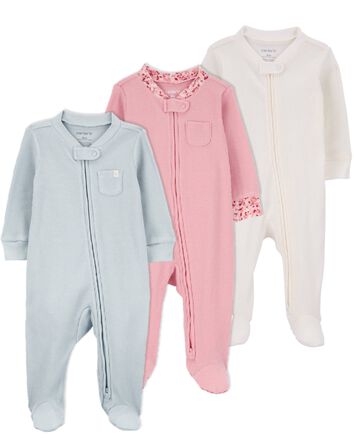 Baby 3-Pack 2-Way Zip Thermal Textured Sleep & Play Pajamas, 