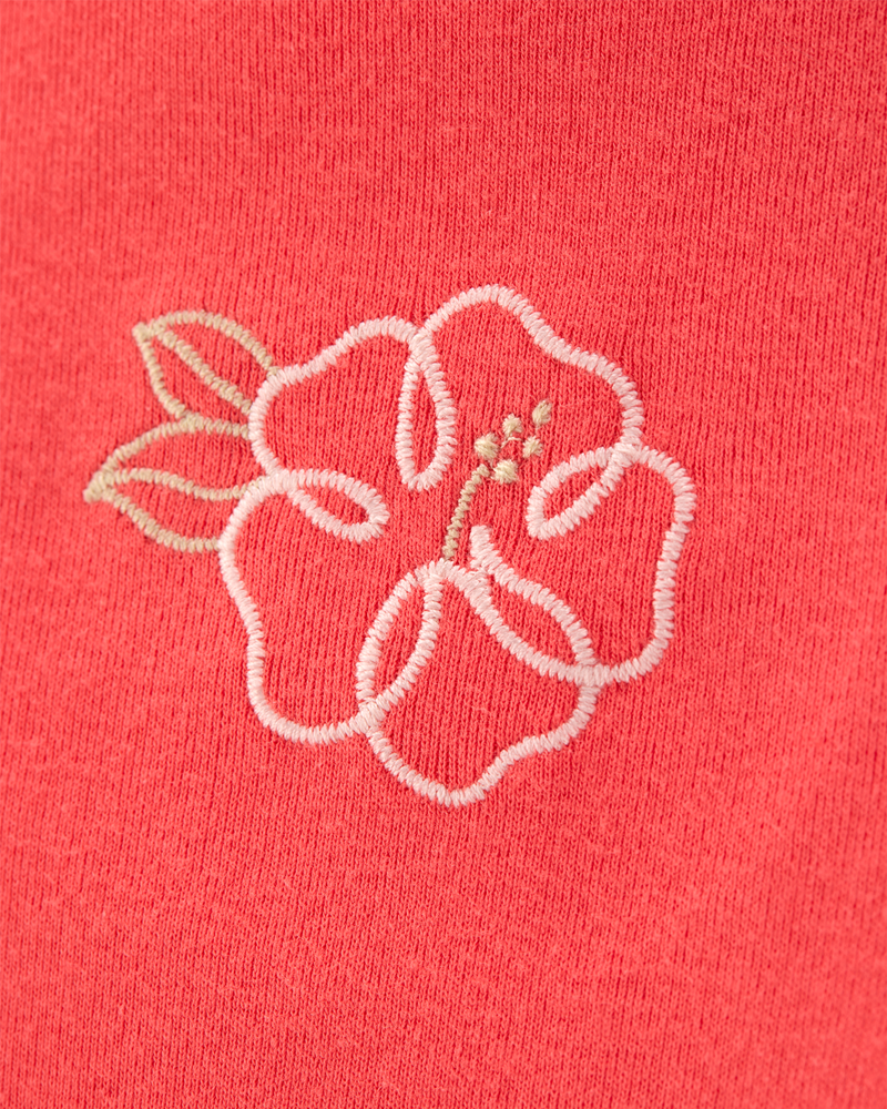 Kid 2-Piece Floral Embroidered Top & Linen Look-Alike Flowy Pull-On Shorts Set - Coral
, image 4 of 7 slides