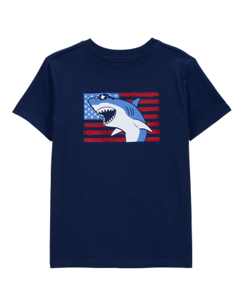 Kid American Flag Shark Tee - Navy, 