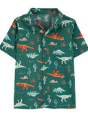 Green - Kid Button-Front Dinosaur-Print Shirt