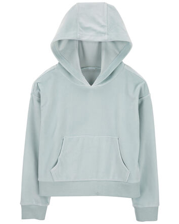 Cropped Velour Hoodie - Blue, 