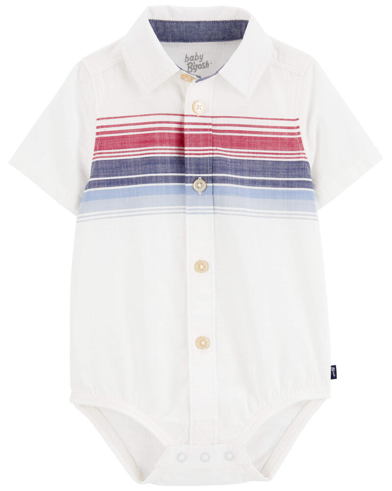 Baby Striped Button-Front Bodysuit, image 1 of 2 slides