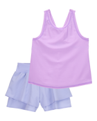 Kid 2-Piece Floral Active Twist Tank & Flowy Layered Flip Short Set - Purple/Blue, image 1 of 8 slides