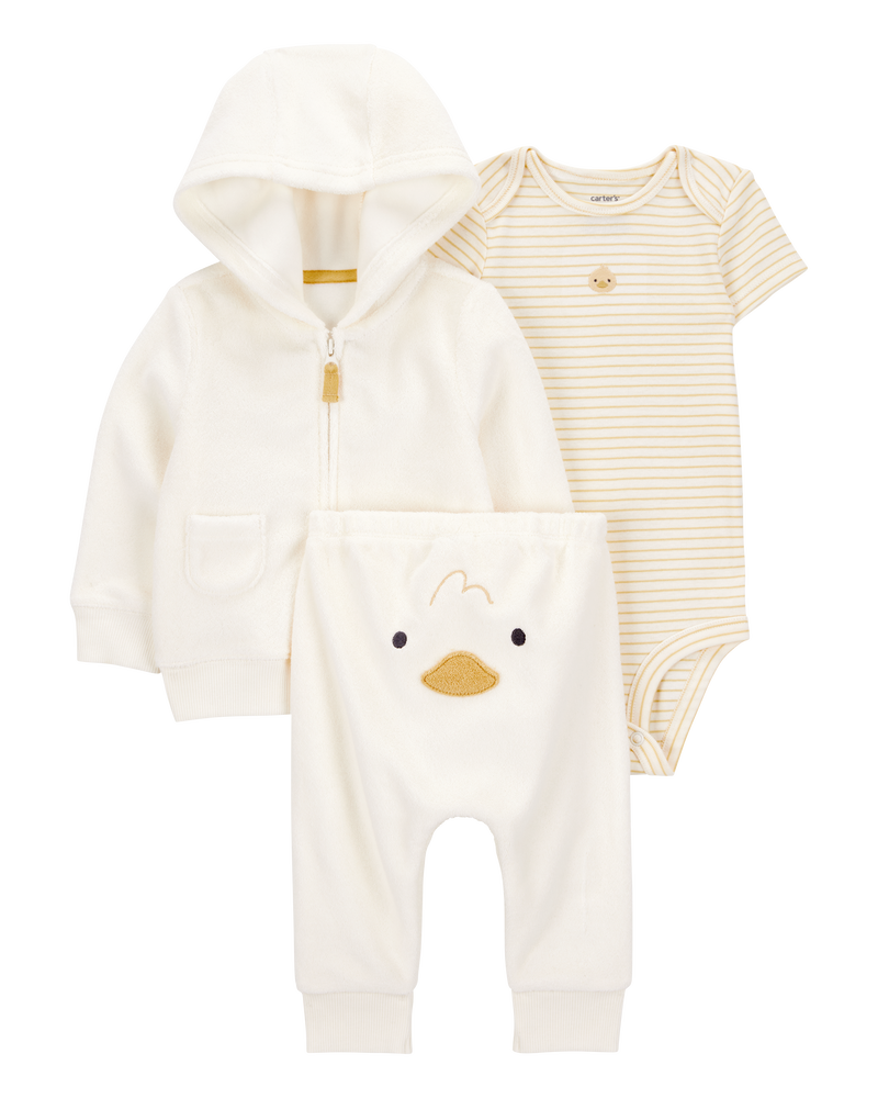 Baby 3-Piece Duck Little Cardigan Set - Ivory, image 1 of 6 slides