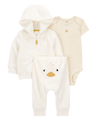 Baby 3-Piece Duck Little Cardigan Set - Ivory, image 1 of 6 slides