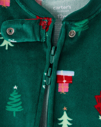 Baby Christmas Trees DreamPlush Long-Sleeve Snug Fit 1-Piece Pajamas - Green, 
