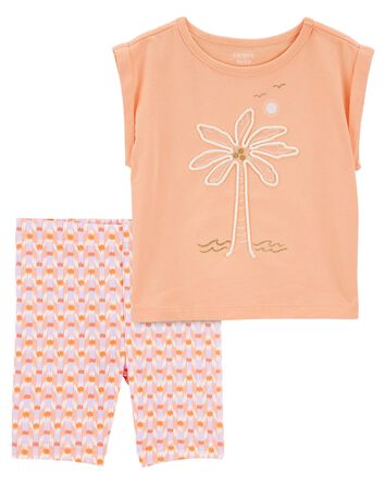 Baby 2-Piece Palm Tree Knit Tee & Geo Print Bike Shorts Set
, 