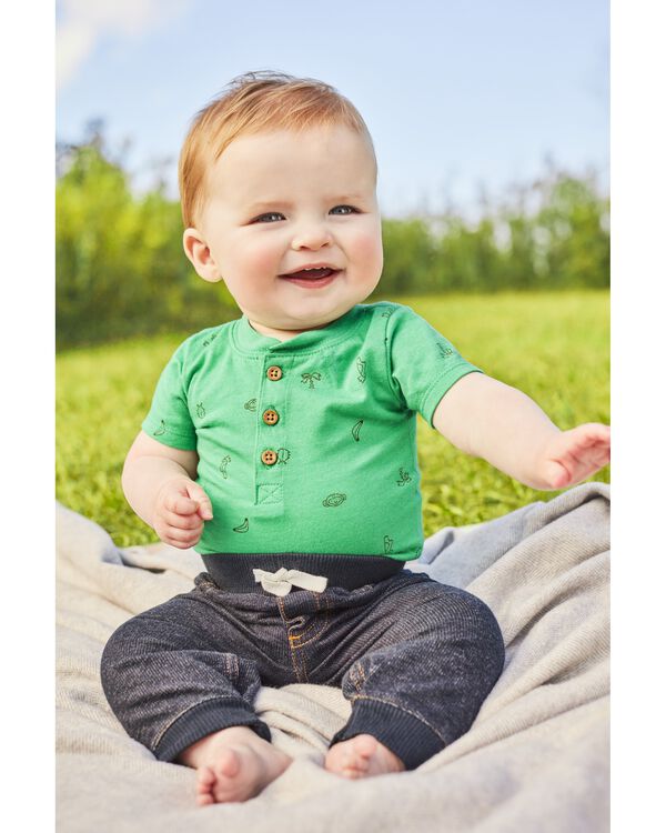 Green/Navy Baby 2Piece Tropical Bodysuit Pant Set