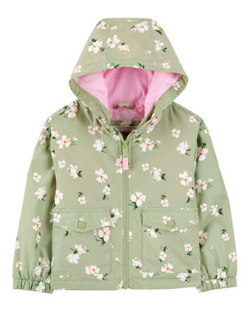 Toddler Floral Print Windbreaker Jacket - Olive, 
