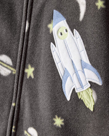 Baby Boy Spaceship Star Print Fleece Loose Fit 1-Piece Pajamas - Grey, 