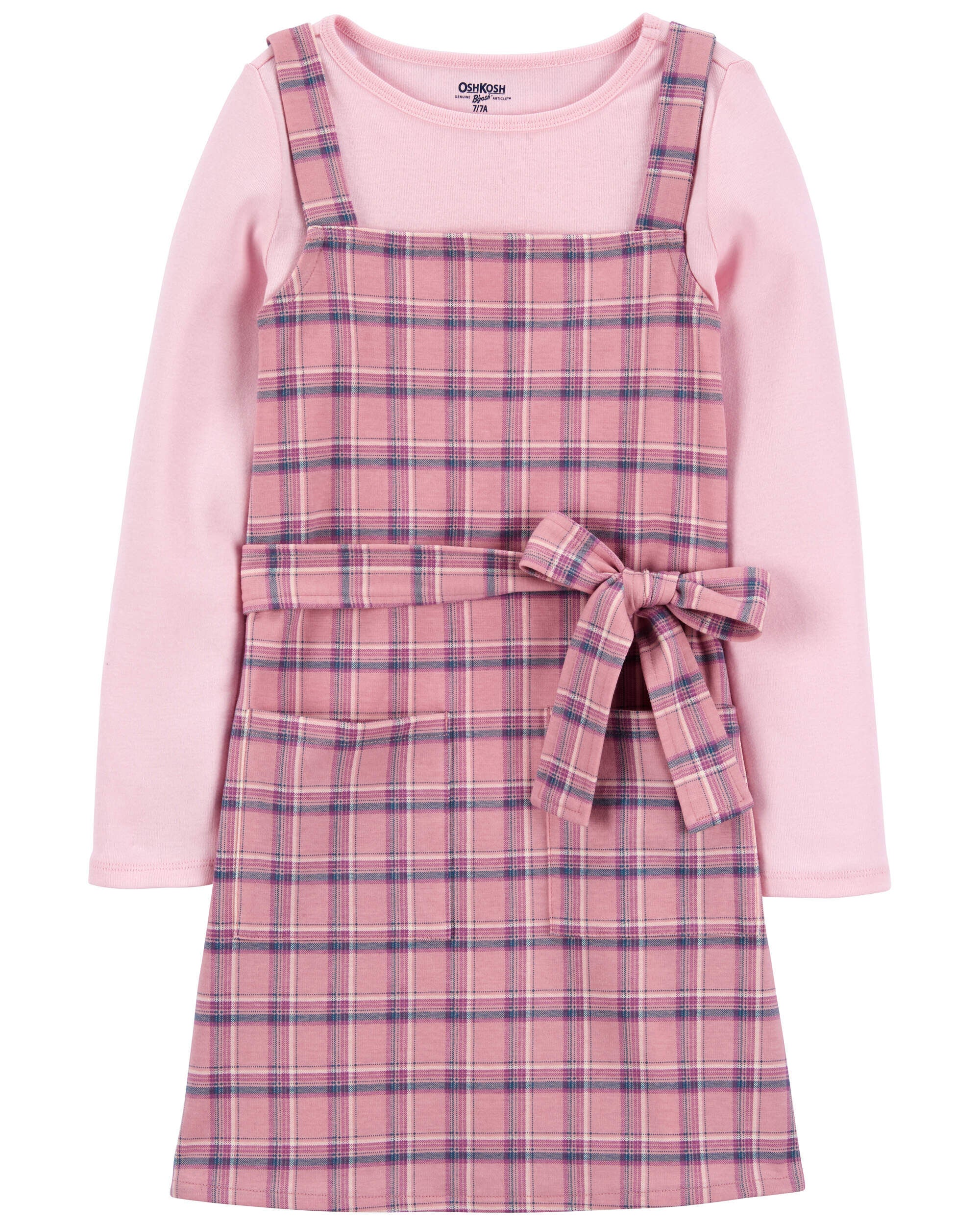 Pink plaid overall dress outlet