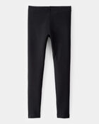 Kid Solid Cotton Ribbed Stretch Leggings - Black, image 1 of 4 slides