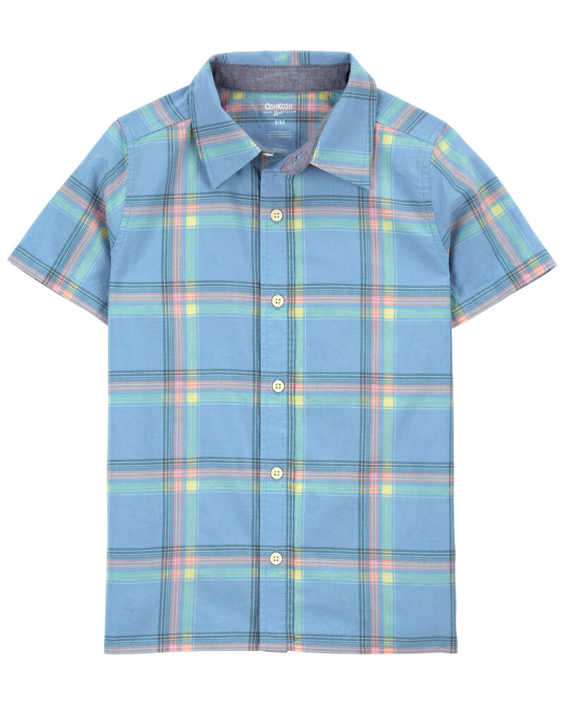 Kid Plaid Button-Front Short Sleeve Shirt, image 1 of 3 slides