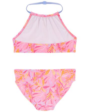 Kid Palm Print Halter Swimsuit, 