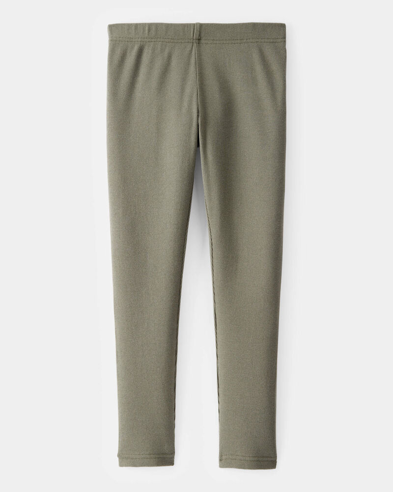 Kid Solid Cotton Ribbed Stretch Leggings - Green, image 2 of 4 slides