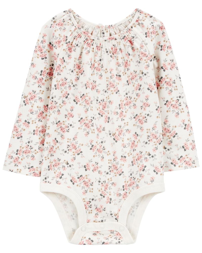 Baby Floral Print Long Sleeve Bodysuit, image 1 of 3 slides