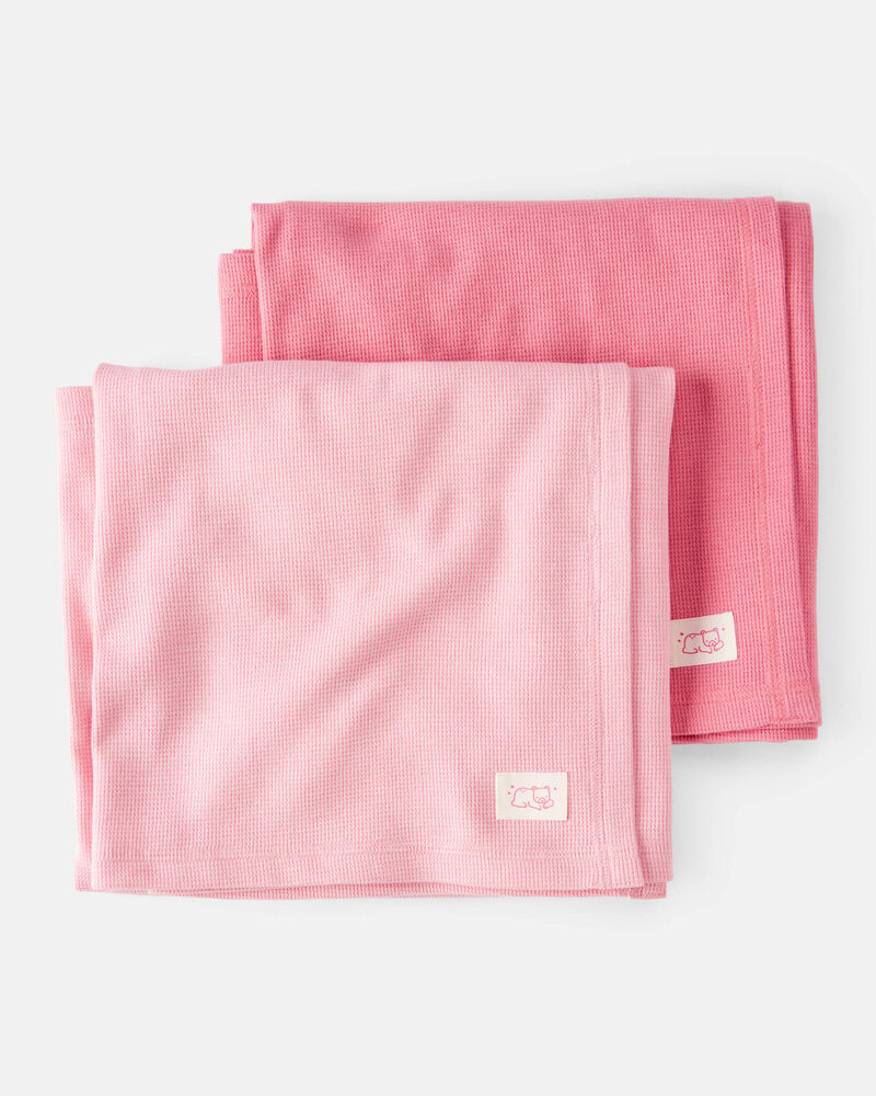 Baby 2-Pack Waffle Knit Blankets - Pink, image 1 of 3 slides
