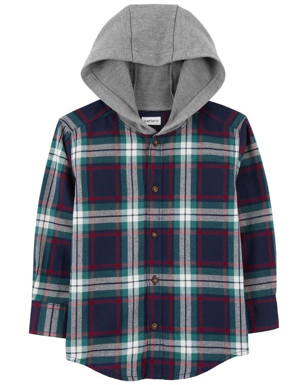 Navy Baby Hooded Flannel Button-Front Shirt | carters.com