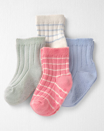 Baby Girl 4-Pack Slip Resistant Socks Made with Organic Cotton , 