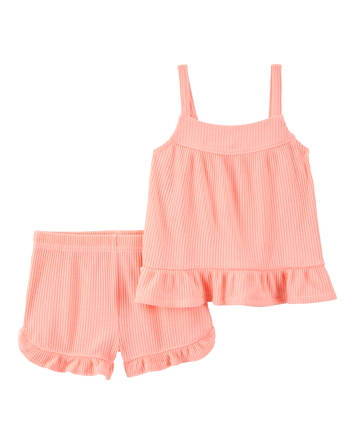 Toddler Girl Solid Loose Fit 2-Piece Pajamas - Coral, 