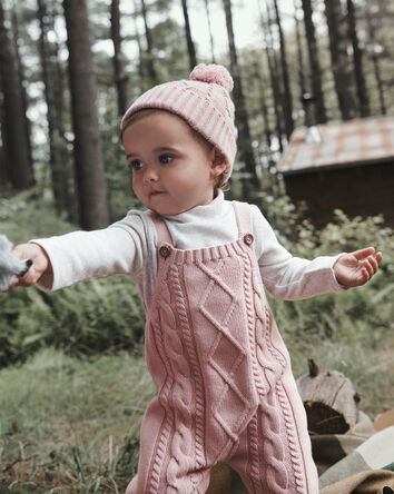 Baby Girl Organic Cotton Cable Knit Overalls, 