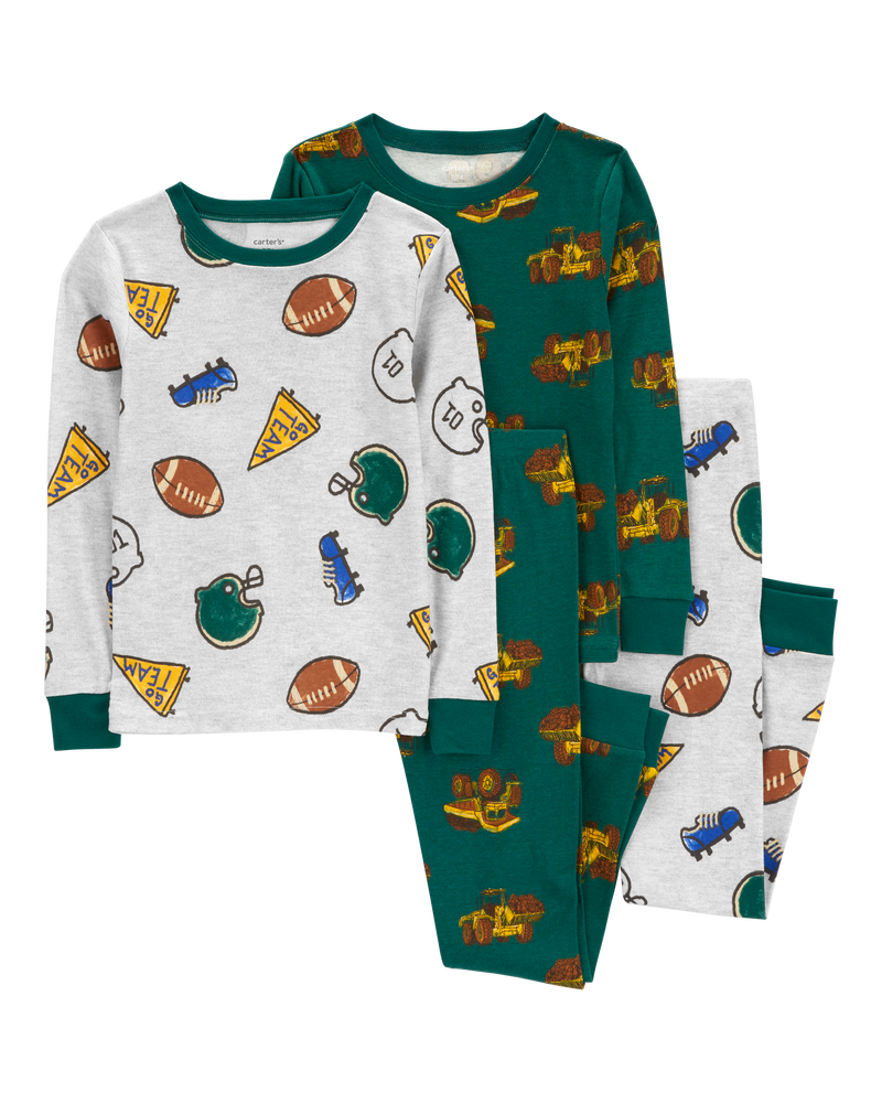 Kid 4-Piece Sports 100% Snug Fit Cotton Pajamas, image 1 of 4 slides