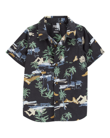 Toddler Short-Sleeve Tropical Print Button-Front Shirt, 