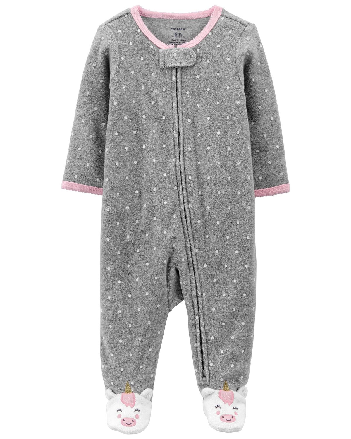 Baby Polka Dot Terry Zip-Up Sleep & Play Pajamas