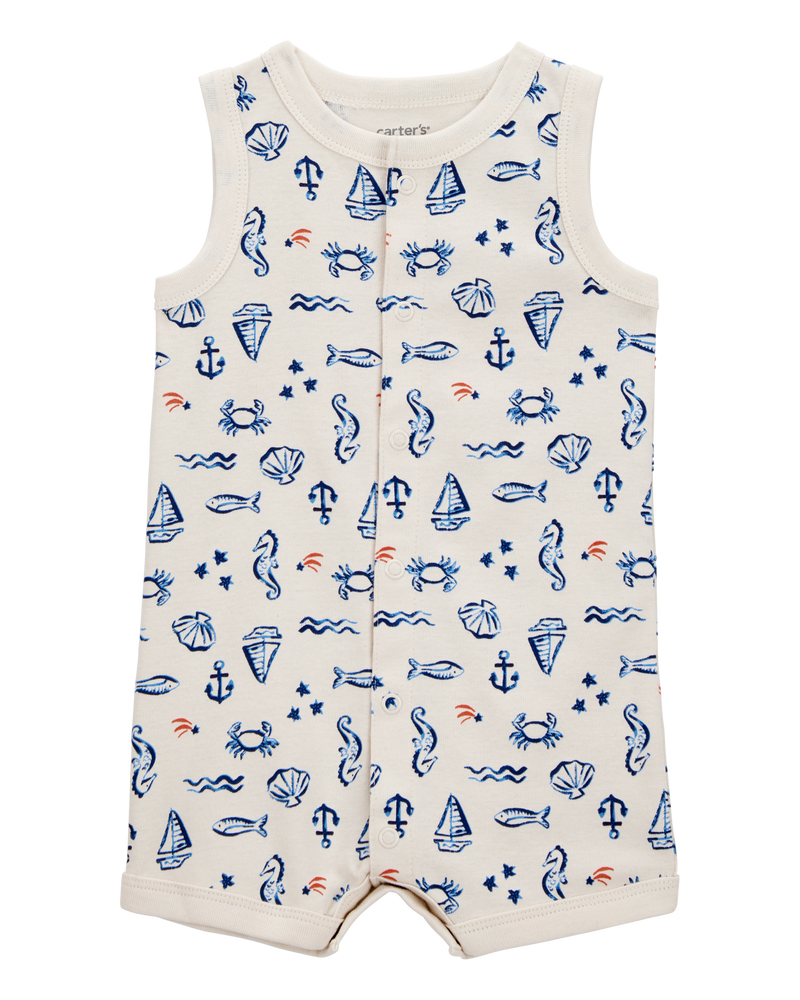 Baby Sea Print Snap-Up Cotton Romper, image 1 of 3 slides