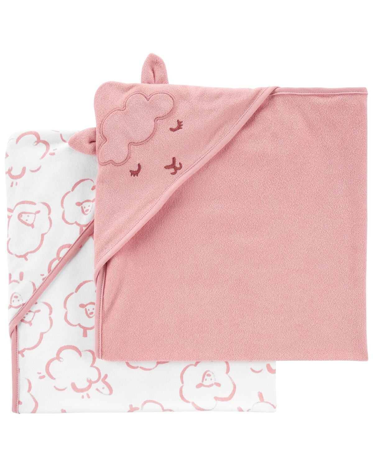 Carters Pink/White Baby 2-Pack Hooded Towels