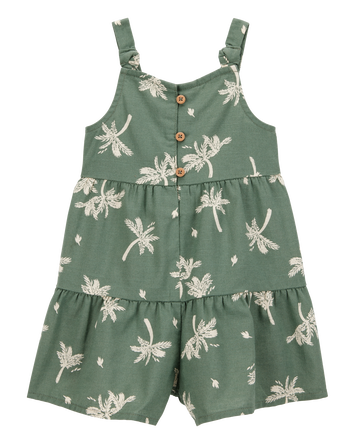 Baby Floral Print  Button-Down Romper - Green, 