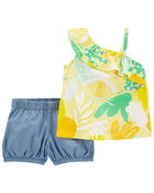 Toddler 2-Piece Floral Tank & Chambray Short Set, image 1 of 4 slides