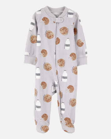 Baby Milk & Cookies 2-Way Zip Cotton Sleep & Play Pajamas - Grey, 