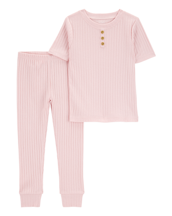 Baby Solid Ribbed Cotton Blend 2-Piece Pajamas - Pink, 