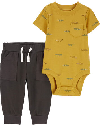 Baby 2-Piece Alligator Bodysuit Pant Set, 
