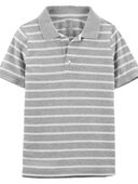 Heather/Ivory - Kid Gray Striped Piqué Polo Shirt