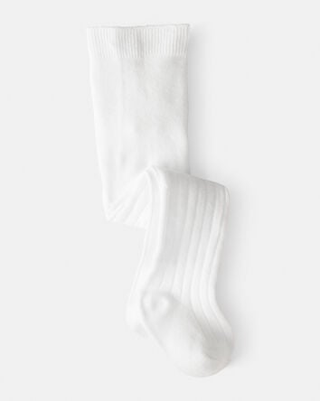 Baby Girl Rib Tights - White, 