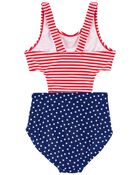Kid Stars and Stripes 1-Piece Cut-Out Swimsuit, image 2 of 4 slides