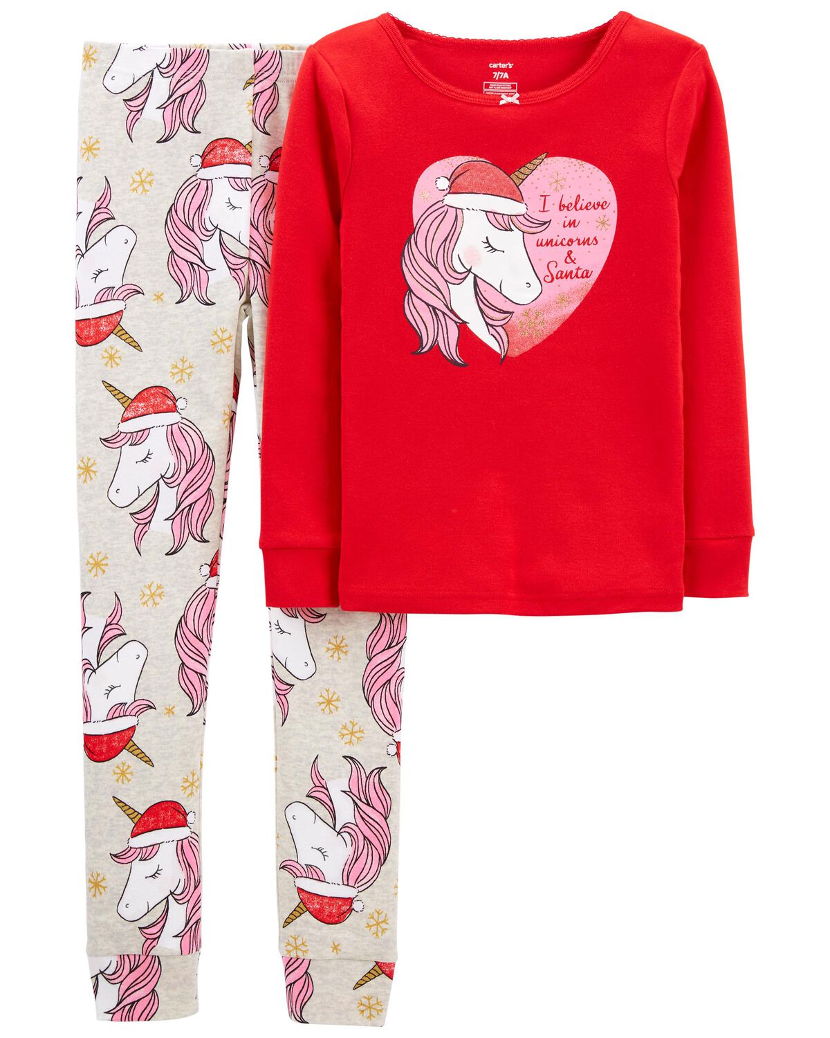 Red Kid 2-Piece Christmas Unicorn 100% Snug Fit Cotton PJs | carters.com