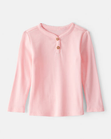 Baby Girl Cotton Long-Sleeve Henley Top - Pink, 