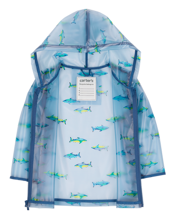 Toddler Shark Translucent Rain Jacket - Blue, 
