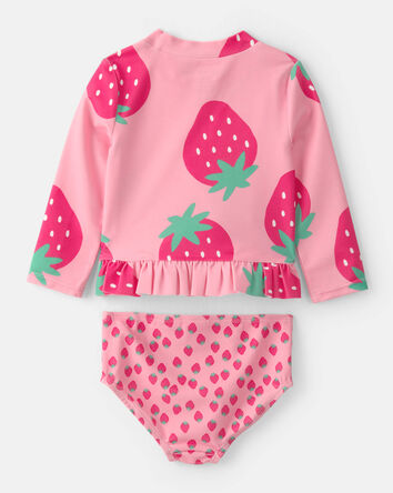 Baby Girl 2-Piece Strawberry Rashguard Swimsuit Set - Pink, 