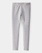Kid Solid Cotton Ribbed Stretch Leggings - Grey, image 1 of 4 slides